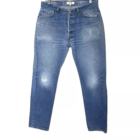 Re/Dun Re/Done Straight Skinny Jeans 30 Distressed Vintage Sustainable Upcycled - Picture 1 of 12